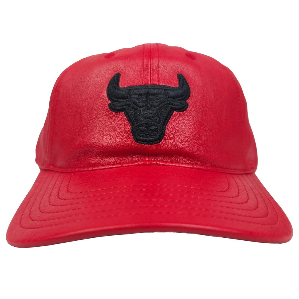 Chicago Bulls Mitchell & Ness NBA Dad Hat Cap 3D Logo Red Leather NWT **DEFECT**